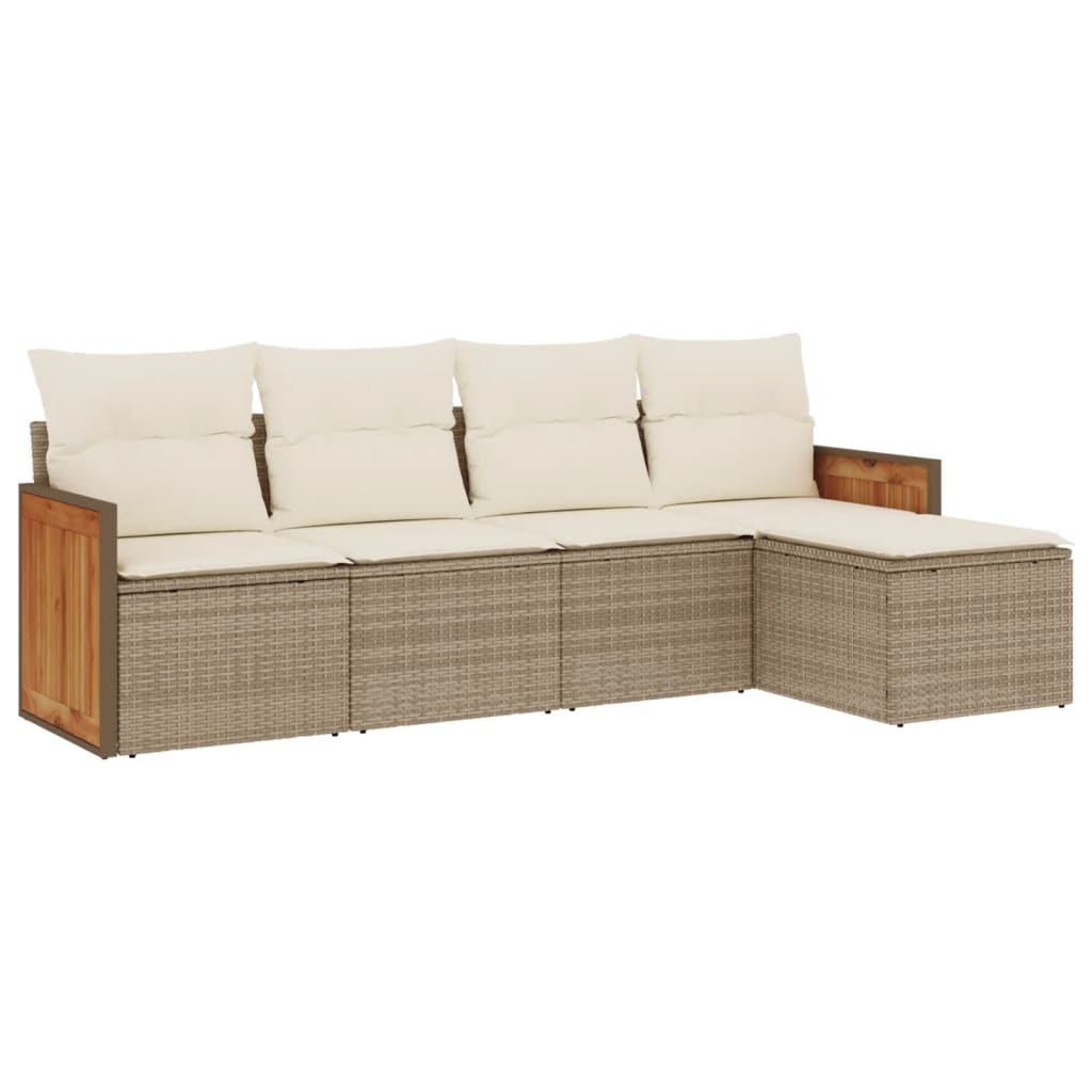 Set Divano da Giardino 5 pz con Cuscini Beige in Polyrattan - homemem39