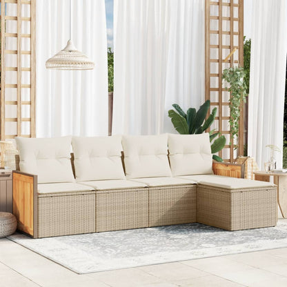 Set Divano da Giardino 5 pz con Cuscini Beige in Polyrattan - homemem39