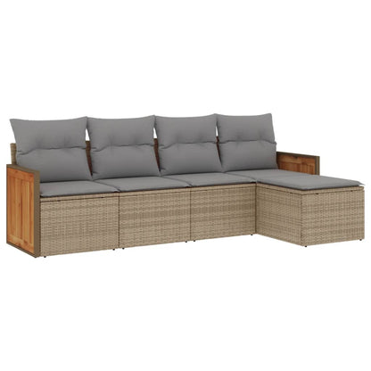 Set Divano da Giardino 5 pz con Cuscini Beige in Polyrattan - homemem39