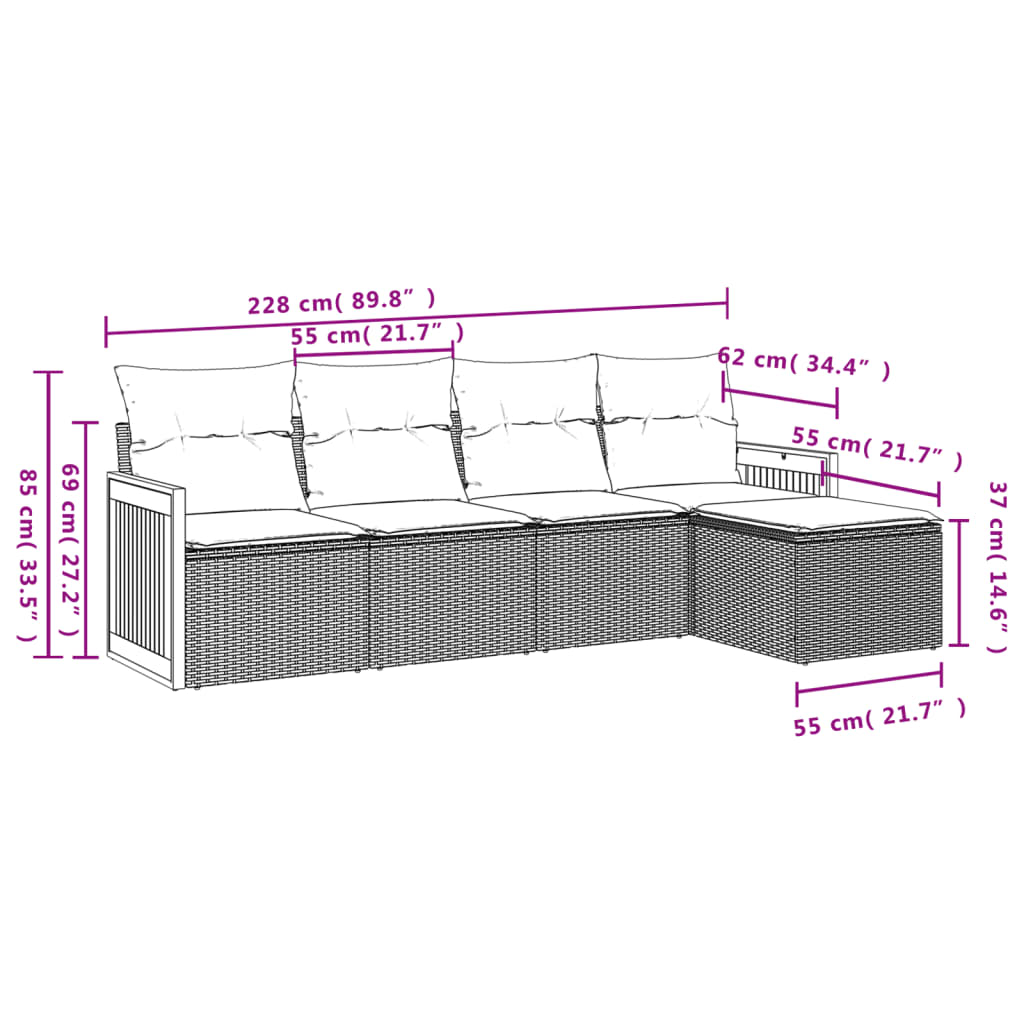 Set Divano da Giardino 5 pz con Cuscini Grigio in Polyrattan | homemem39