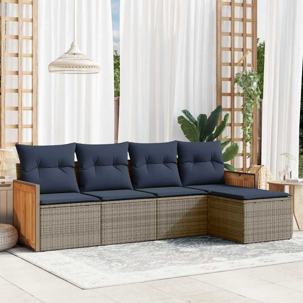 Set Divani da Giardino 5 pz con Cuscini Grigio in Polyrattan | homemem39
