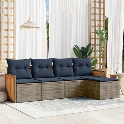 Set Divani da Giardino 5 pz con Cuscini Grigio in Polyrattan | homemem39