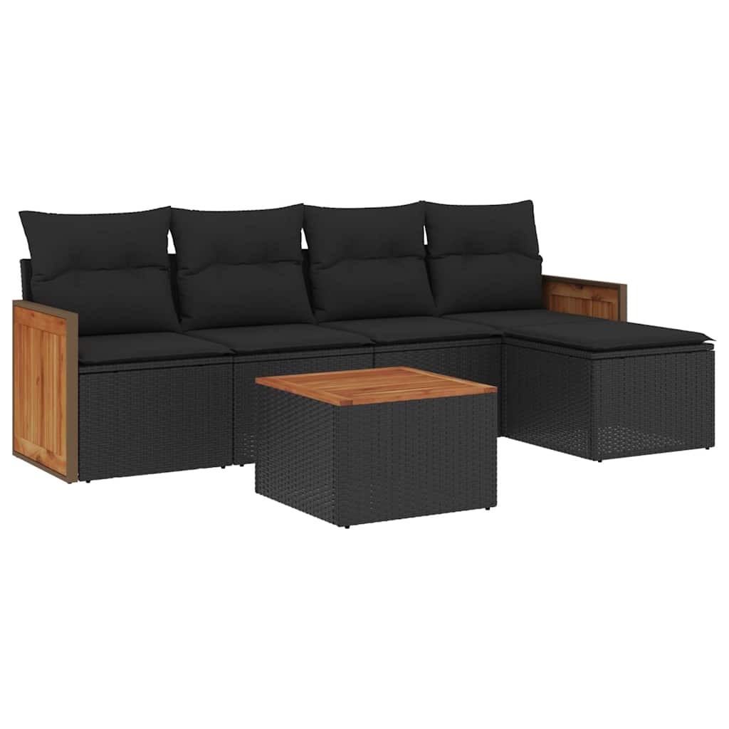 Set Divano da Giardino 6 pz con Cuscini Nero in Polyrattan | homemem39