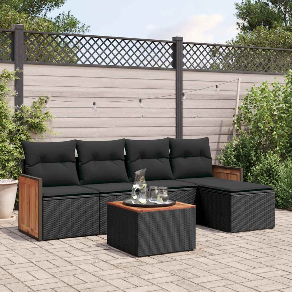 Set Divano da Giardino 6 pz con Cuscini Nero in Polyrattan | homemem39