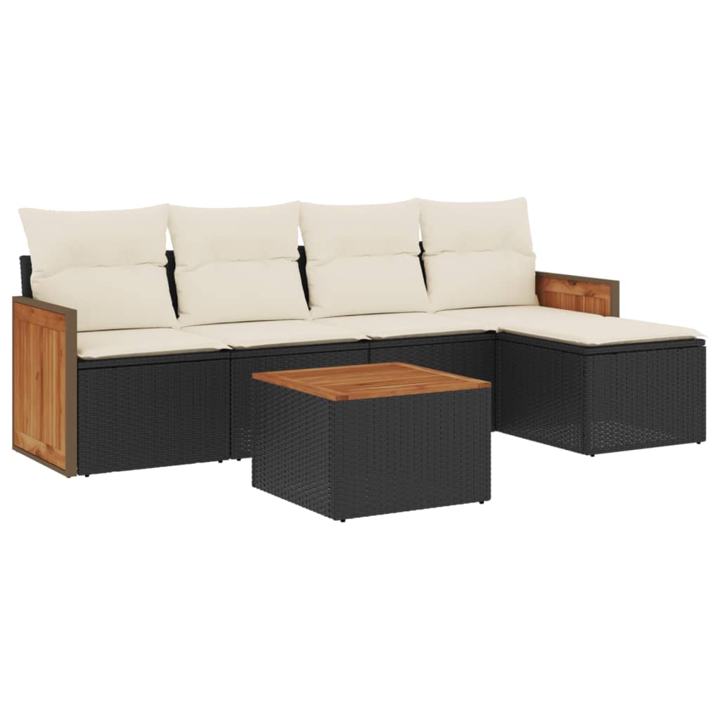 Set Divano da Giardino 6 pz con Cuscini Nero in Polyrattan - homemem39