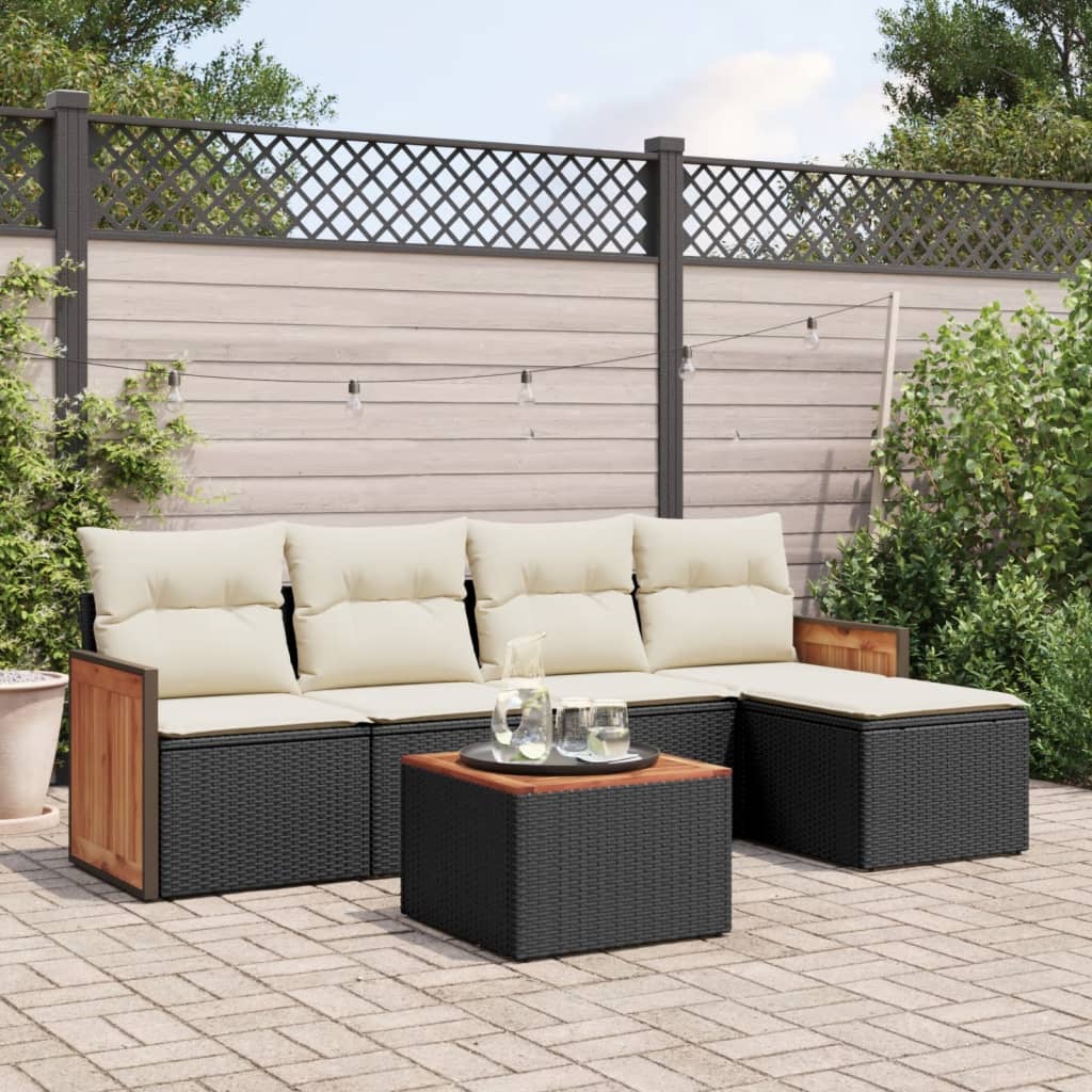 Set Divano da Giardino 6 pz con Cuscini Nero in Polyrattan - homemem39