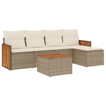 Set Divano da Giardino 6 pz con Cuscini Beige in Polyrattan - homemem39