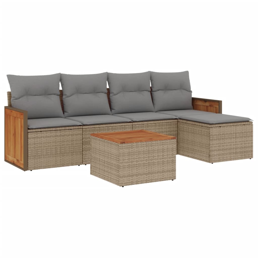 Set Divano da Giardino 6 pz con Cuscini Beige in Polyrattan - homemem39