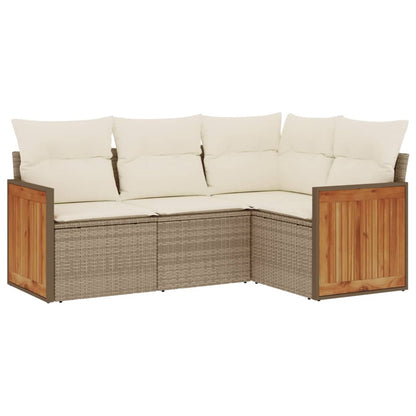 Set Divano da Giardino 4 pz con Cuscini Beige in Polyrattan - homemem39