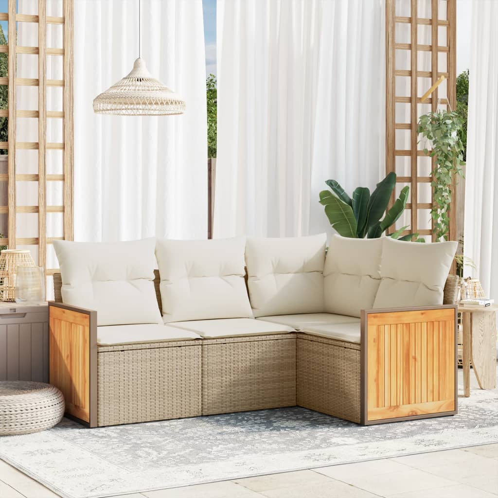 Set Divano da Giardino 4 pz con Cuscini Beige in Polyrattan - homemem39