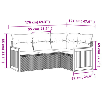 Set Divani da Giardino 4 pz con Cuscini in Polyrattan Grigio - homemem39