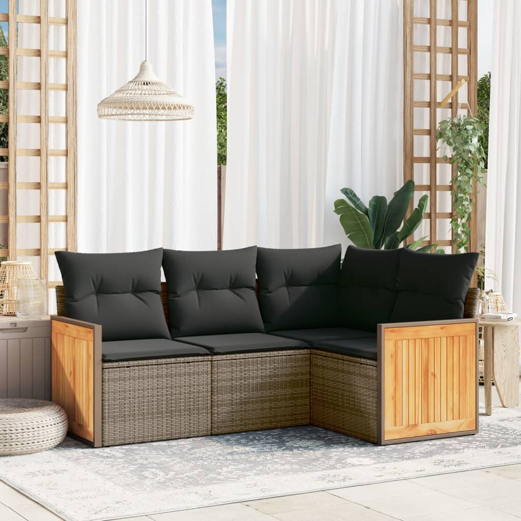 Set Divani da Giardino 4 pz con Cuscini in Polyrattan Grigio - homemem39