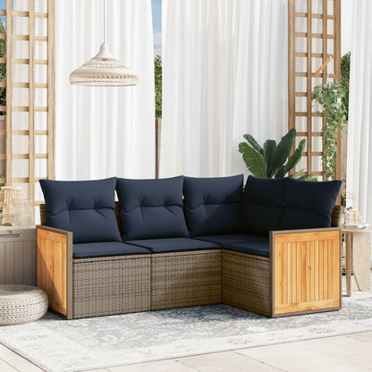 Set Divani da Giardino 4 pz con Cuscini Grigio in Polyrattan | homemem39