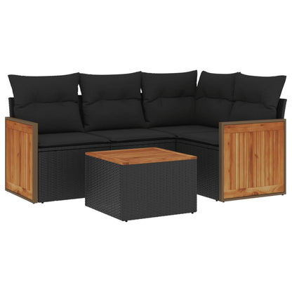 Set Divani da Giardino 5 pz con Cuscini in Polyrattan Nero | homemem39