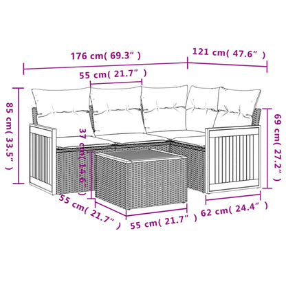 Set Divani da Giardino 5 pz con Cuscini in Polyrattan Nero | homemem39