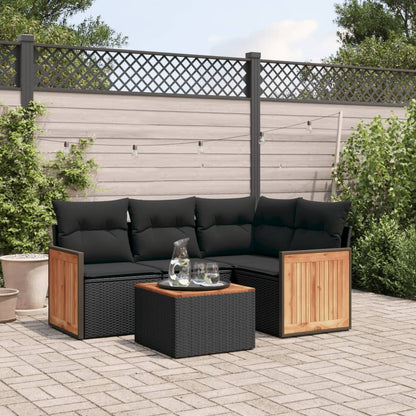 Set Divani da Giardino 5 pz con Cuscini in Polyrattan Nero | homemem39