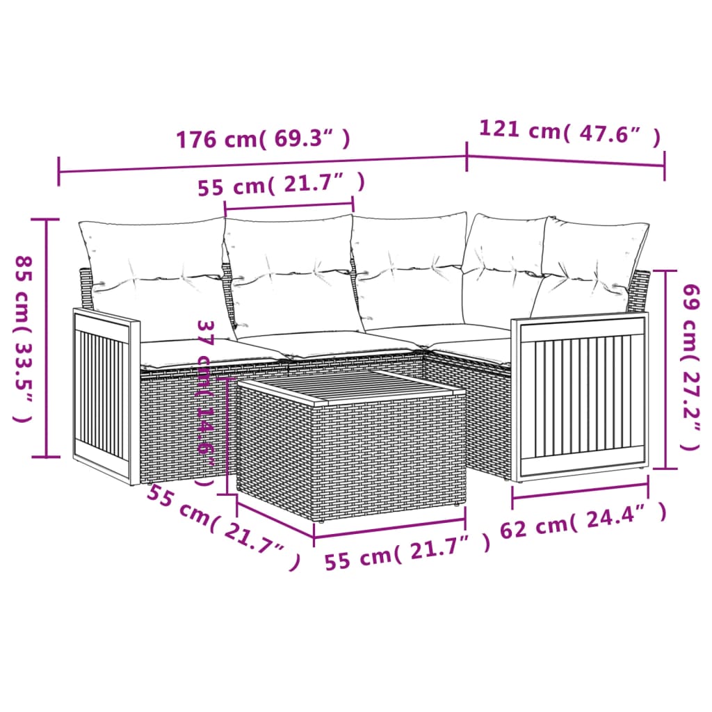 Set Divani da Giardino 5 pz con Cuscini in Polyrattan Nero | homemem39