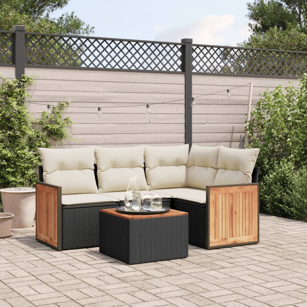 Set Divani da Giardino 5 pz con Cuscini in Polyrattan Nero | homemem39