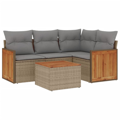 Set Divano da Giardino 5 pz con Cuscini Beige in Polyrattan - homemem39