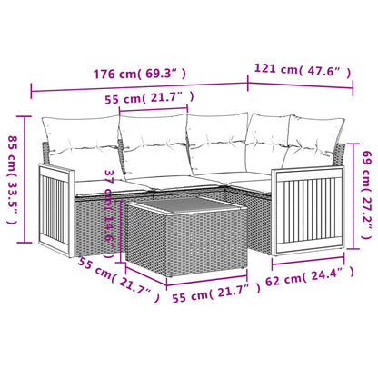 Set Divano da Giardino 5 pz con Cuscini Grigio in Polyrattan - homemem39