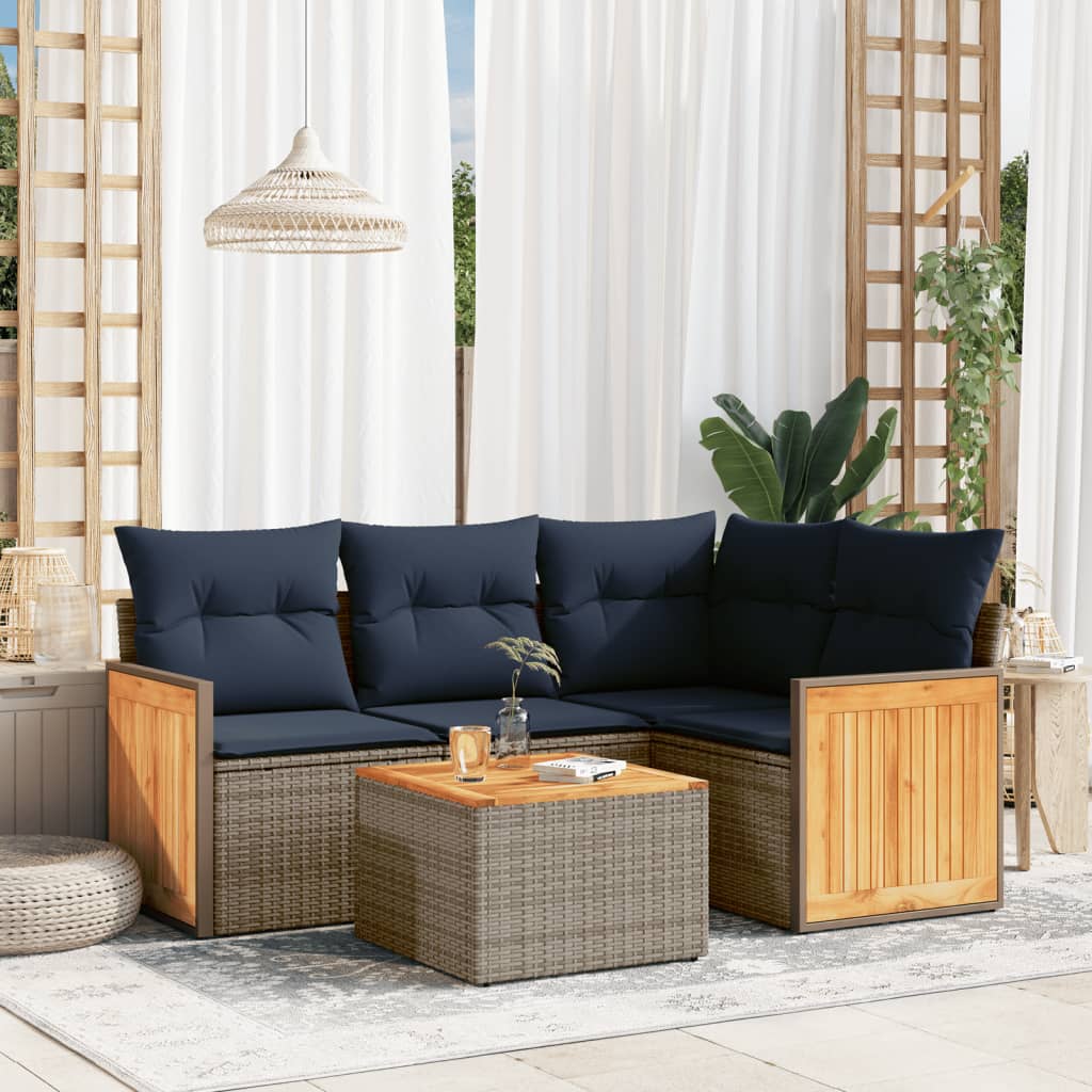 Set Divani da Giardino 5 pz con Cuscini Grigio in Polyrattan | homemem39