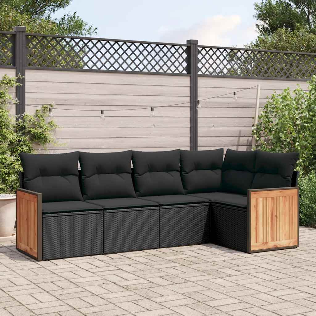 Set Divani da Giardino 5 pz con Cuscini in Polyrattan Nero | homemem39
