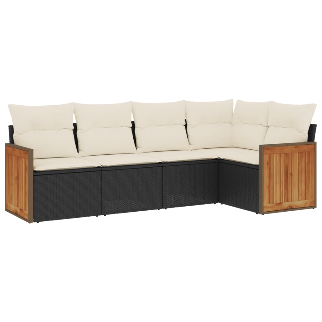 Set Divani da Giardino 5 pz con Cuscini in Polyrattan Nero | homemem39