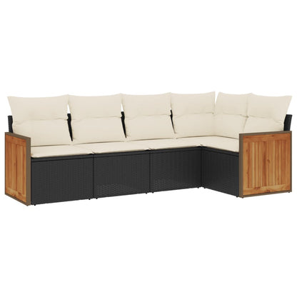 Set Divani da Giardino 5 pz con Cuscini in Polyrattan Nero | homemem39