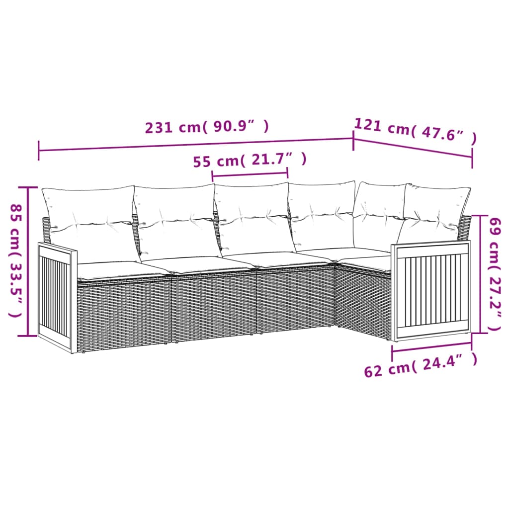 Set Divani da Giardino 5 pz con Cuscini in Polyrattan Nero | homemem39