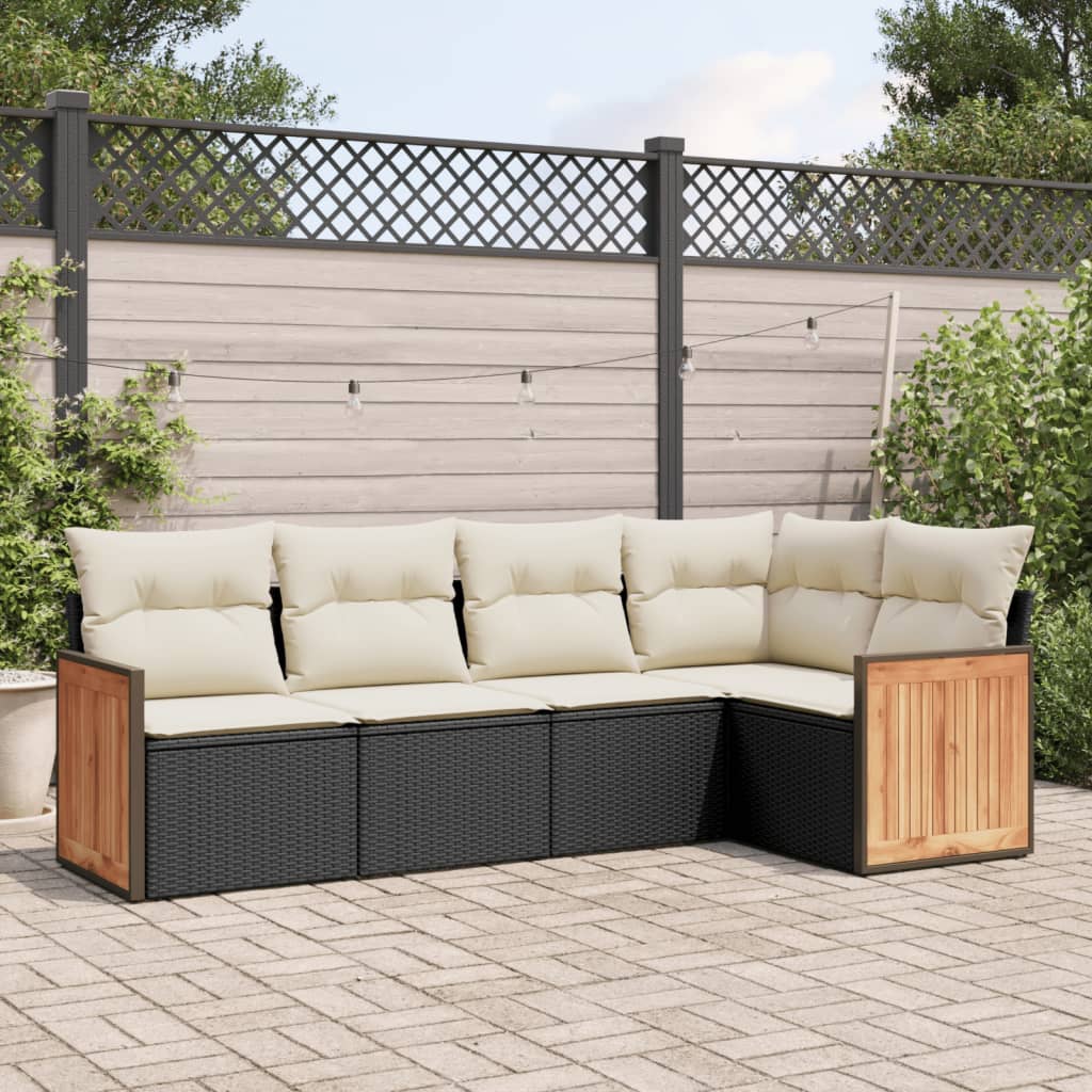 Set Divani da Giardino 5 pz con Cuscini in Polyrattan Nero | homemem39