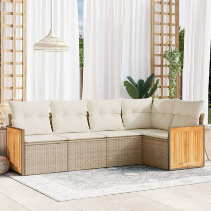 Set Divano da Giardino 5 pz con Cuscini Beige in Polyrattan - homemem39