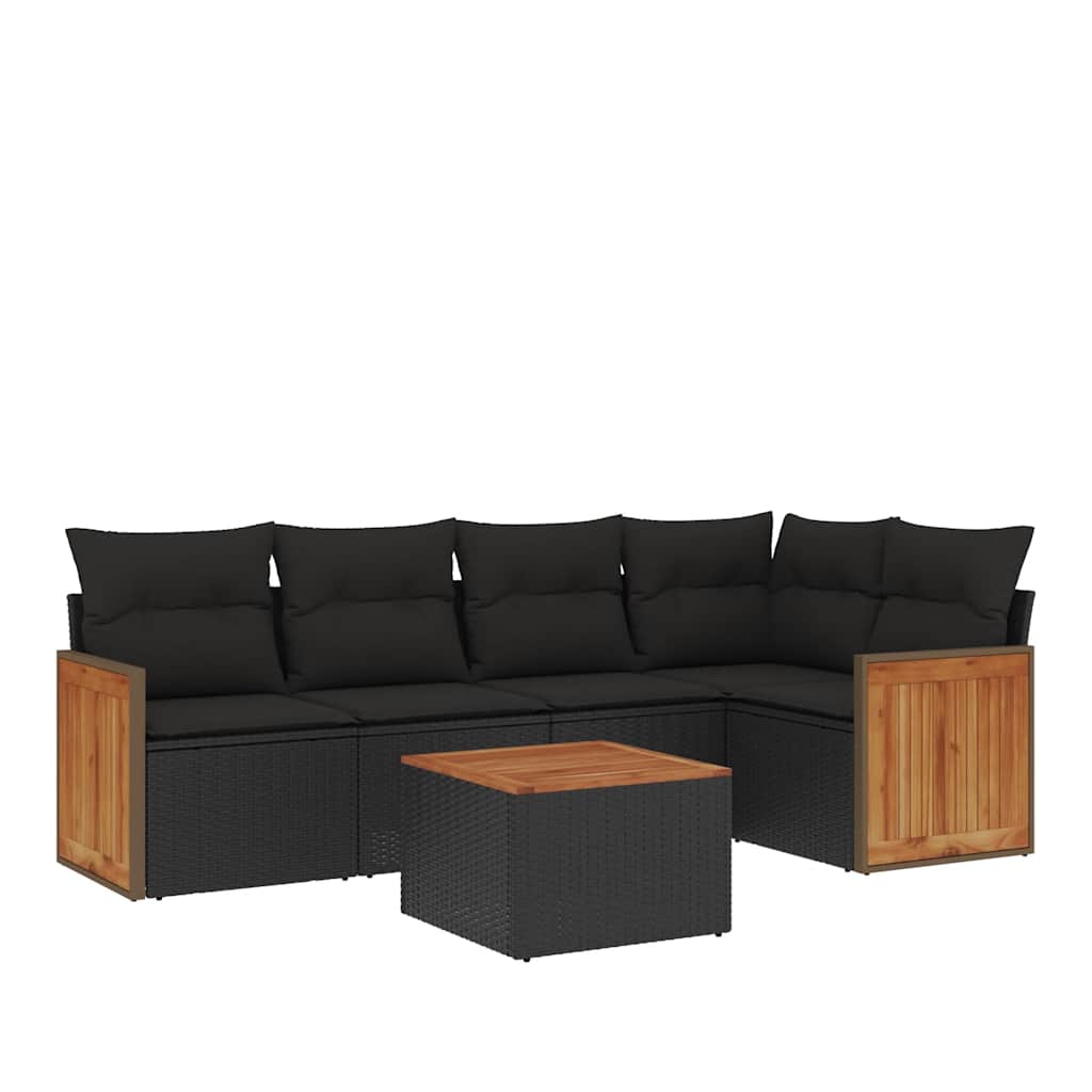 Set Divano da Giardino 6 pz con Cuscini Nero in Polyrattan | homemem39