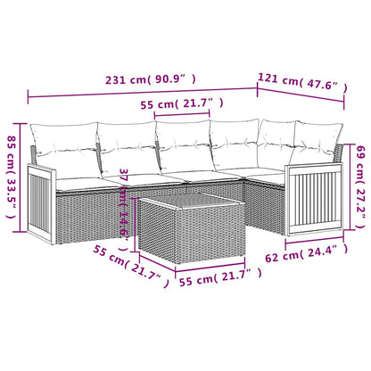 Set Divano da Giardino 6 pz con Cuscini Nero in Polyrattan | homemem39