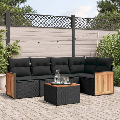 Set Divano da Giardino 6 pz con Cuscini Nero in Polyrattan - homemem39