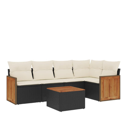 Set Divano da Giardino 6 pz con Cuscini Nero in Polyrattan | homemem39