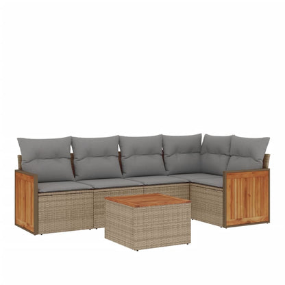 Set Divano da Giardino 6 pz con Cuscini Beige in Polyrattan