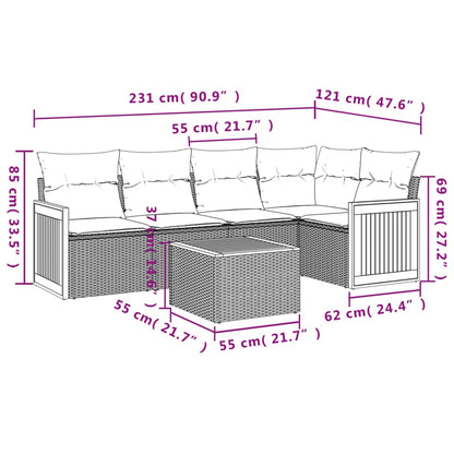 Set Divano da Giardino 6 pz con Cuscini Grigio in Polyrattan - homemem39