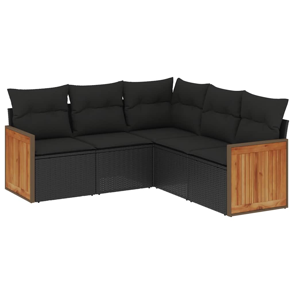 Set Divani da Giardino 5 pz con Cuscini in Polyrattan Nero | homemem39