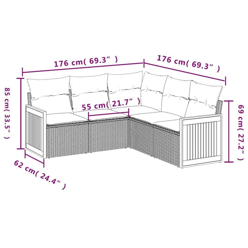 Set Divani da Giardino 5 pz con Cuscini in Polyrattan Nero | homemem39