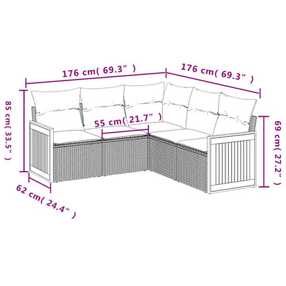 Set Divani da Giardino 5 pz con Cuscini in Polyrattan Nero | homemem39