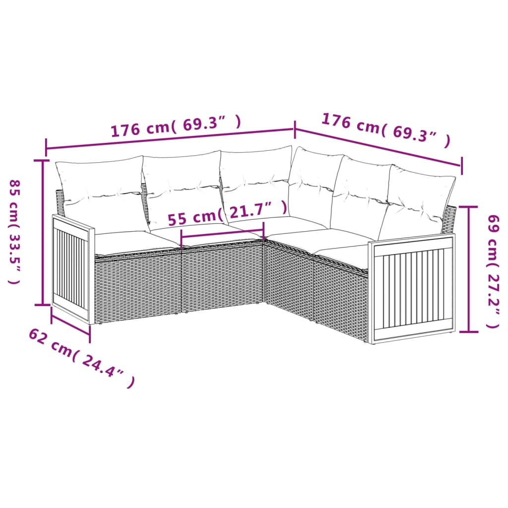Set Divani da Giardino 5 pz con Cuscini in Polyrattan Nero | homemem39