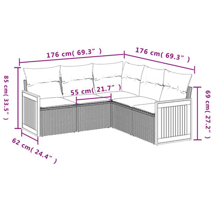 Set Divani da Giardino 5 pz con Cuscini in Polyrattan Nero | homemem39