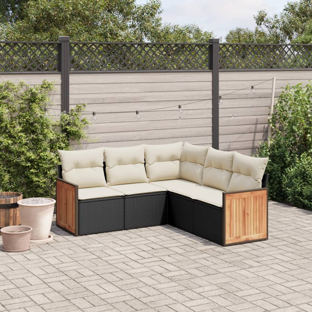 Set Divani da Giardino 5 pz con Cuscini in Polyrattan Nero | homemem39