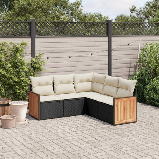 Set Divani da Giardino 5 pz con Cuscini in Polyrattan Nero - homemem39