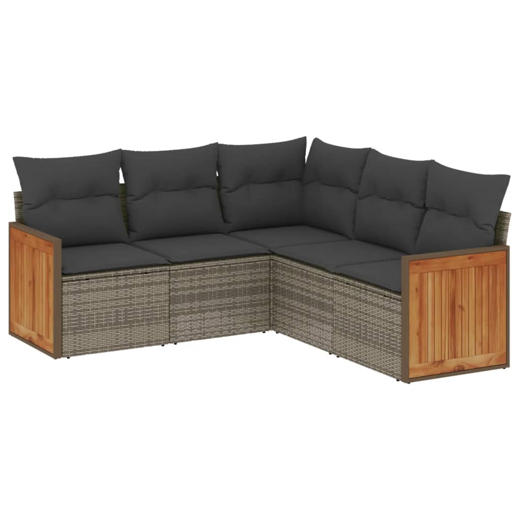 Set Divano da Giardino 5 pz con Cuscini Grigio in Polyrattan | homemem39