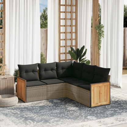 Set Divano da Giardino 5 pz con Cuscini Grigio in Polyrattan | homemem39