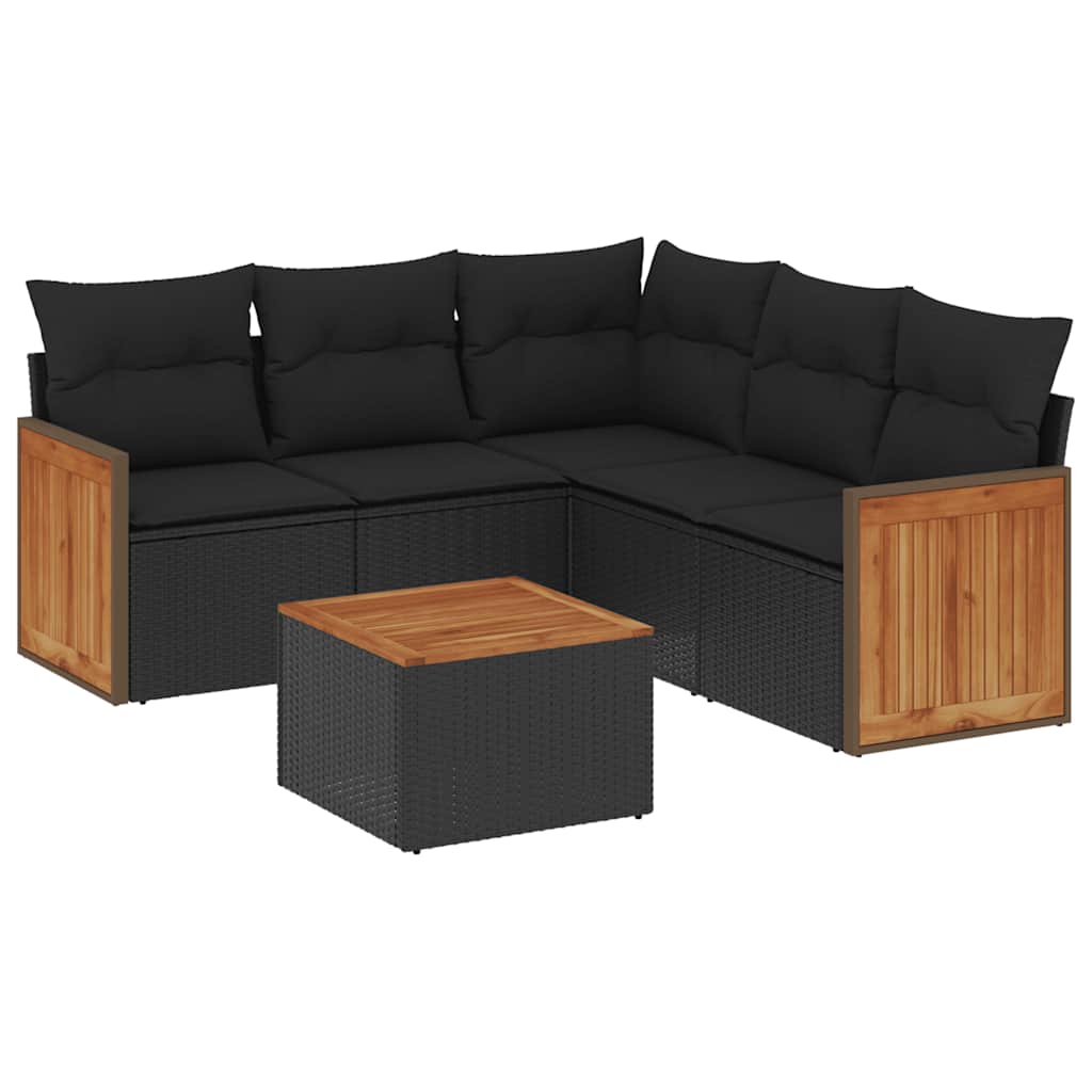 Set Divano da Giardino 6 pz con Cuscini Nero in Polyrattan | homemem39