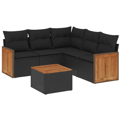Set Divano da Giardino 6 pz con Cuscini Nero in Polyrattan | homemem39