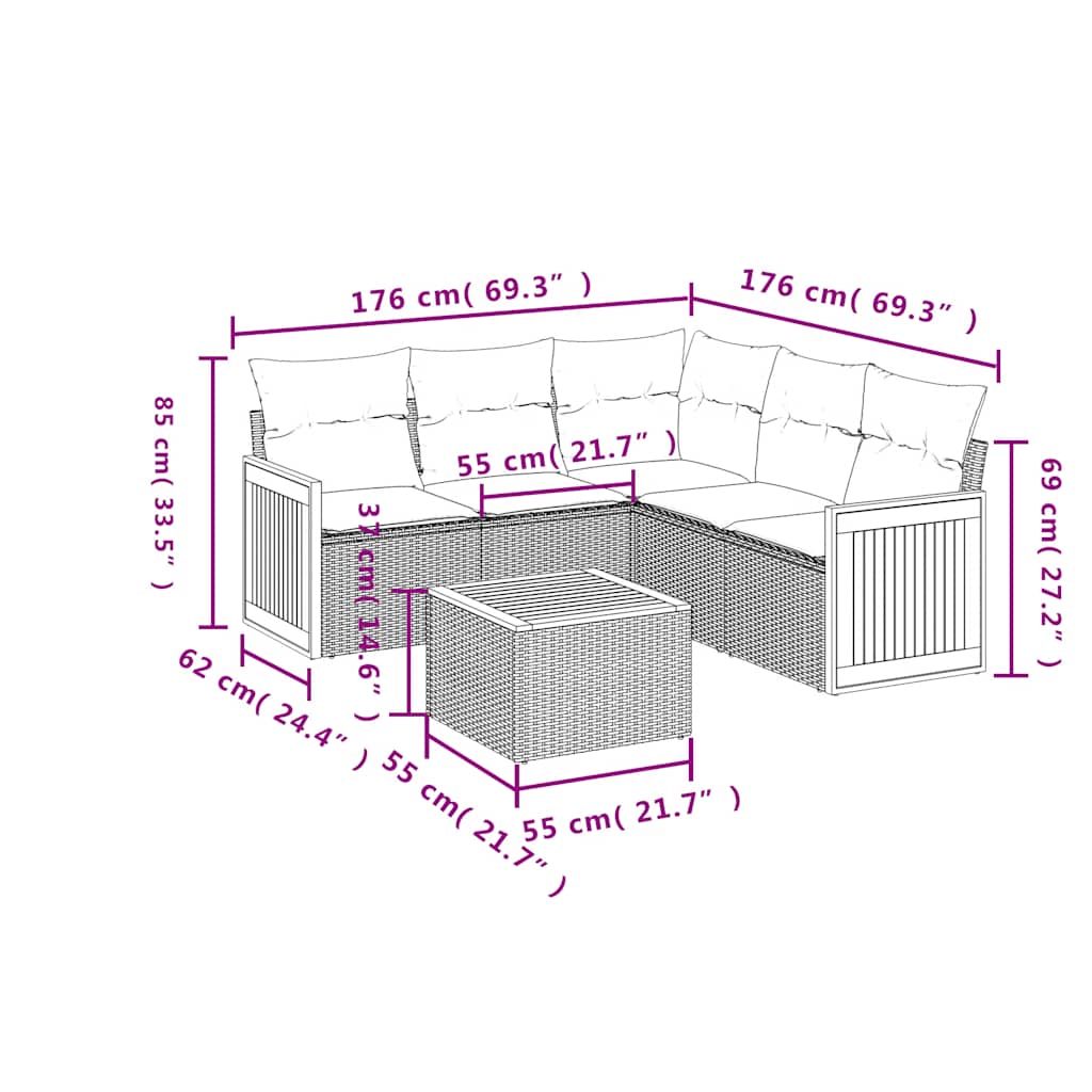 Set Divano da Giardino 6 pz con Cuscini Nero in Polyrattan | homemem39