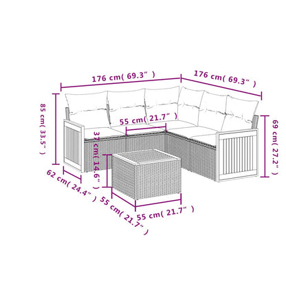 Set Divano da Giardino 6 pz con Cuscini Nero in Polyrattan | homemem39